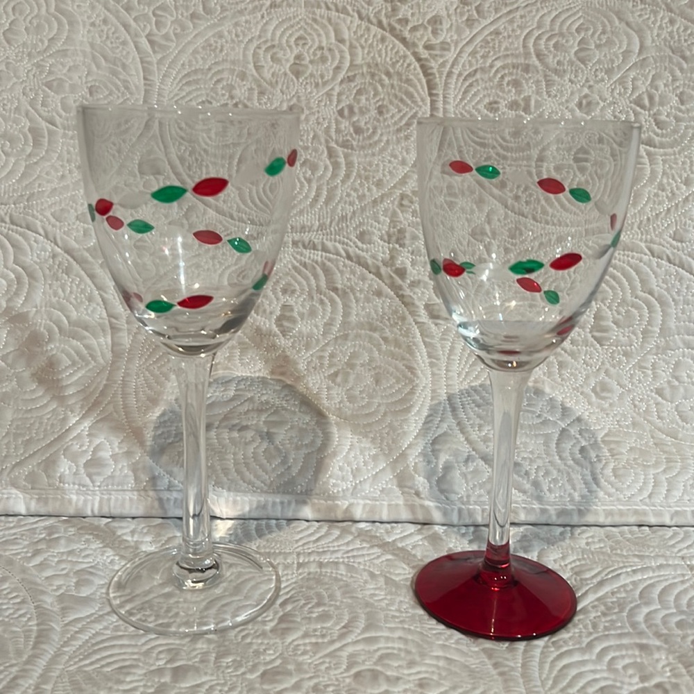 Gorham Crystal Christmas Jewels‎ wine glasses  clear foot and red foot